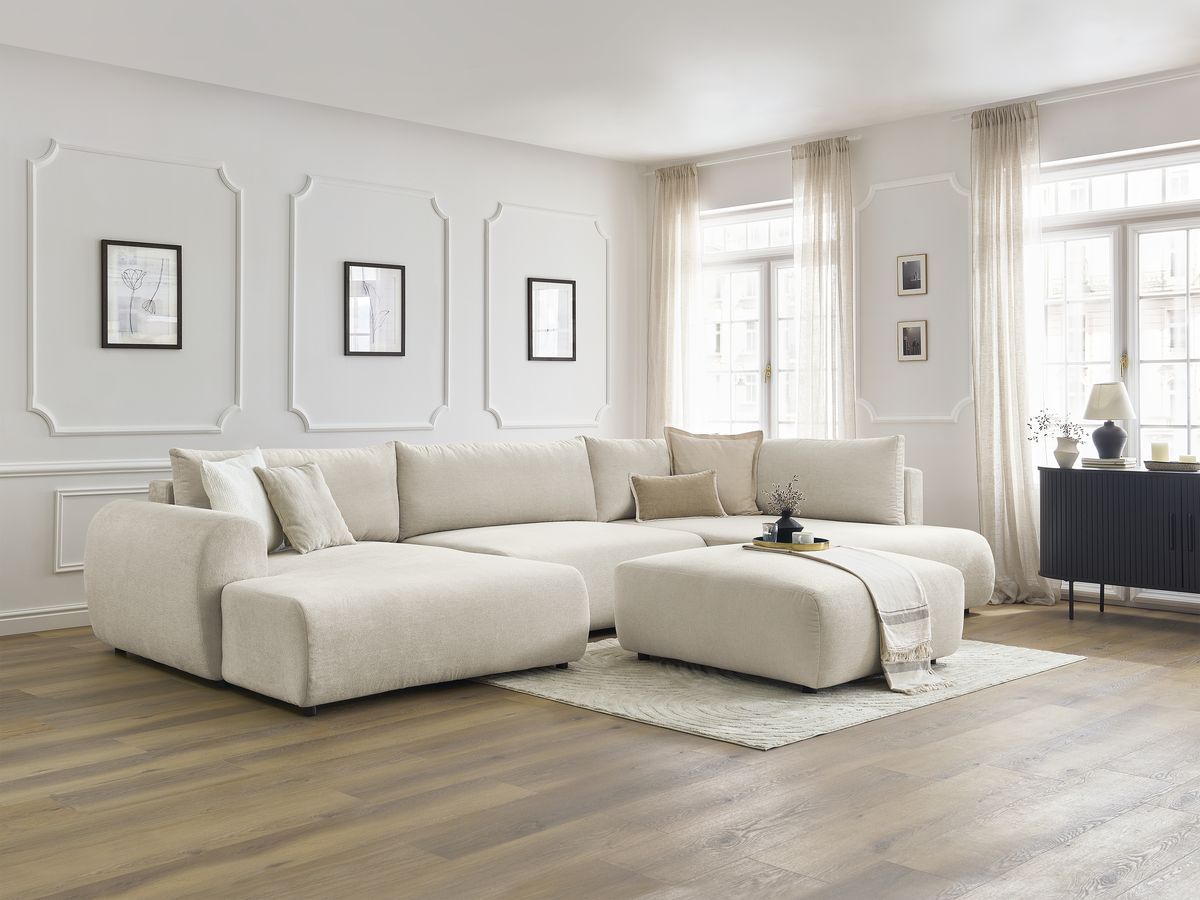 Bobochic Lucien Wohnlandschaft mit Pouf Stoff Beige Ecke links