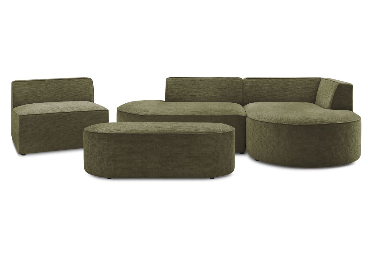 Bobochic Rousseau Ecksofa mit Sofamodul und Pouf Strukturstoff Grün Ecke rechts