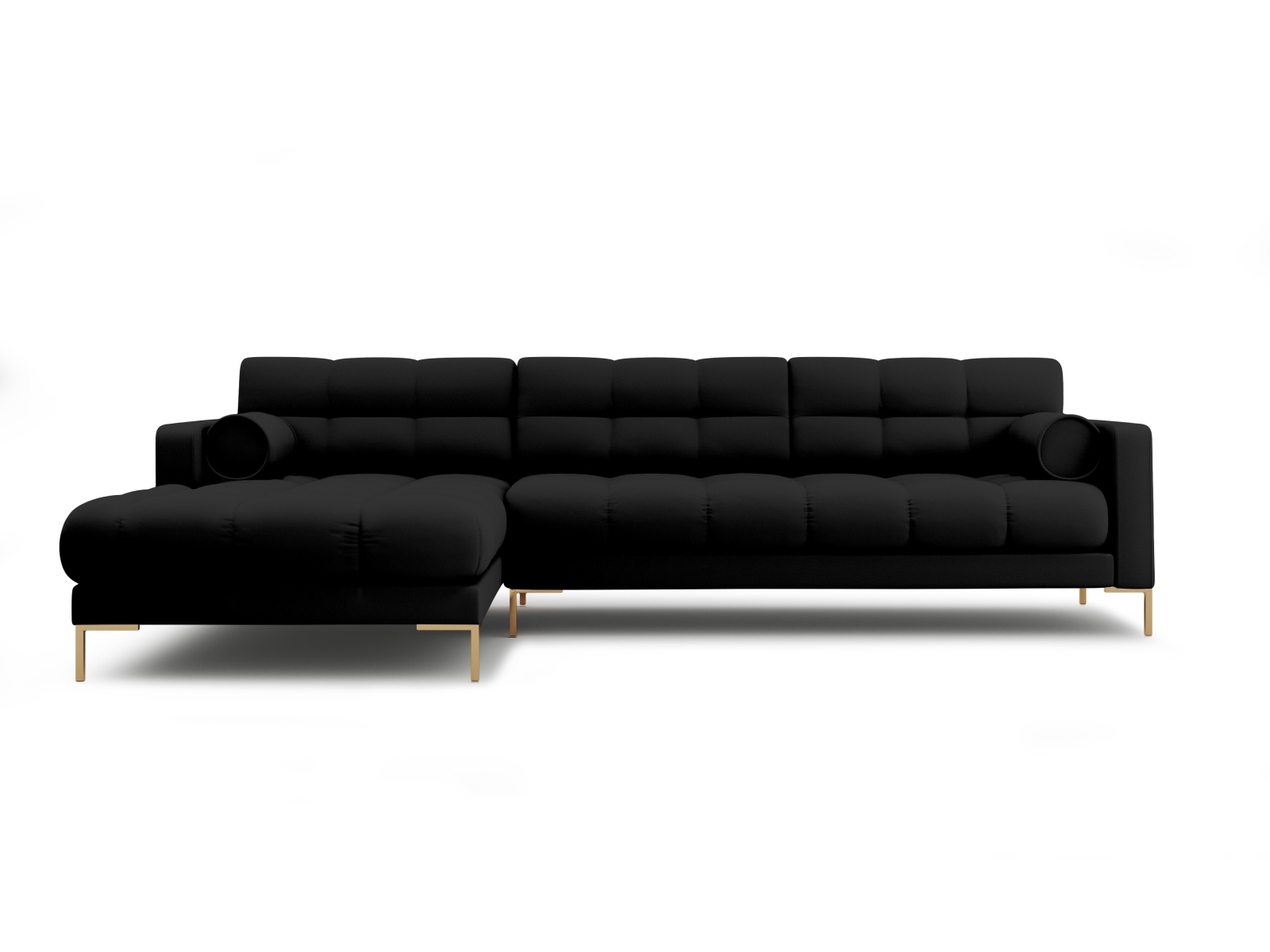Cosmopolitan Design Ecksofa Bali 5-Sitzer Strukturierter Stoff Neve Schwarz Links Beine Gold