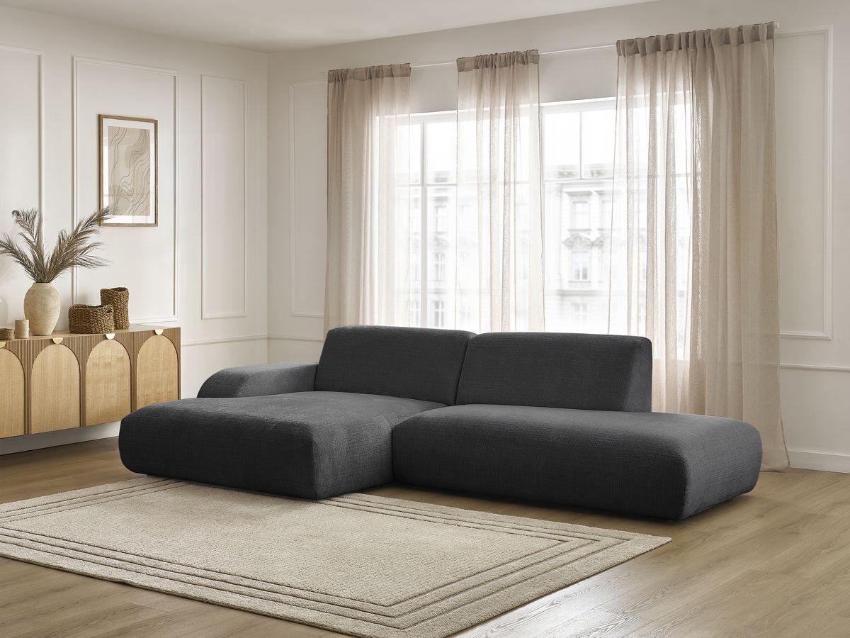 Bobochic Sirius Ecksofa 300 × 170 cm Strukturstoff Schwarz Ecke links