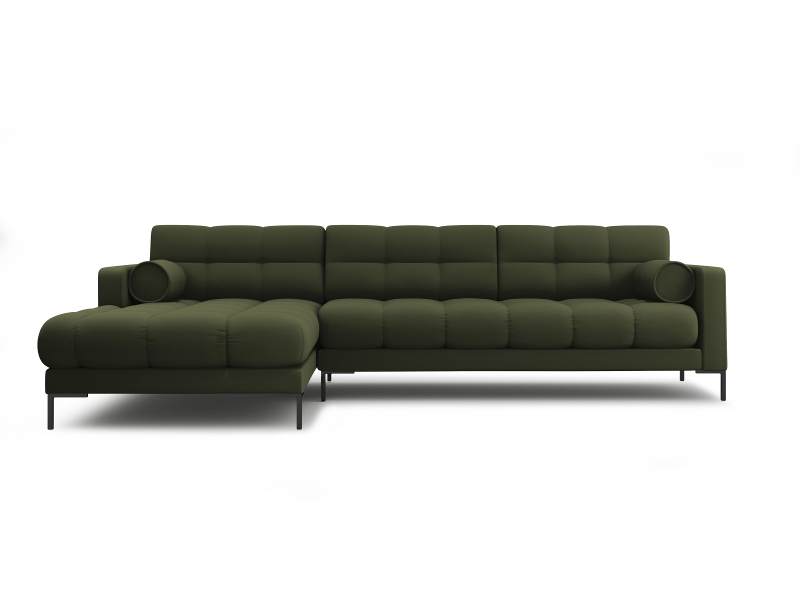 Cosmopolitan Design Ecksofa Bali 5-Sitzer Strukturierter Stoff Neve Grün Links Beine Schwarzes Metall