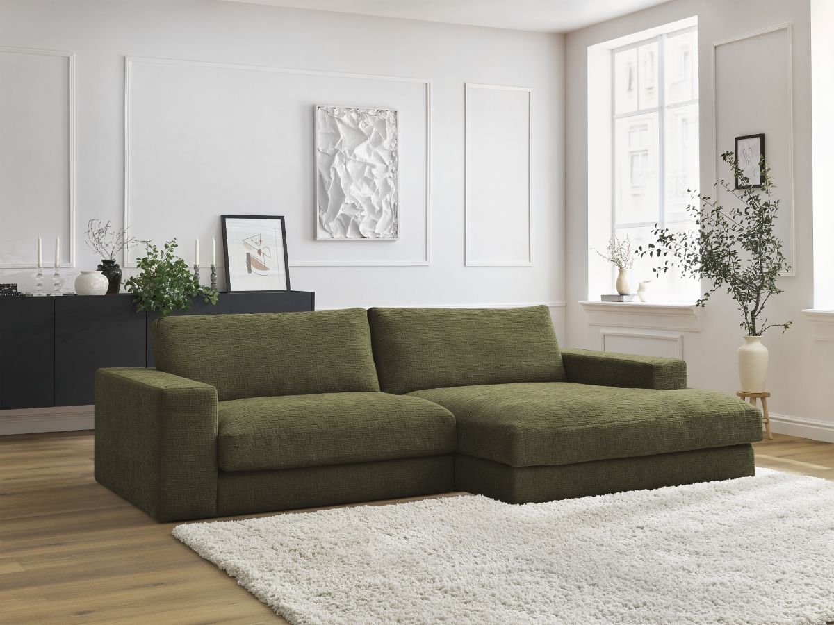 Bobochic Leonard Ecksofa 234 × 159 cm Strukturstoff Grün Ecke rechts