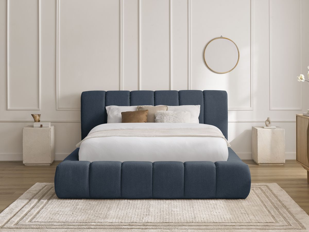 Bobochic Denali Polsterbett mit Bettkasten Stoff Dunkelblau, Liegefläche 140 × 190 cm