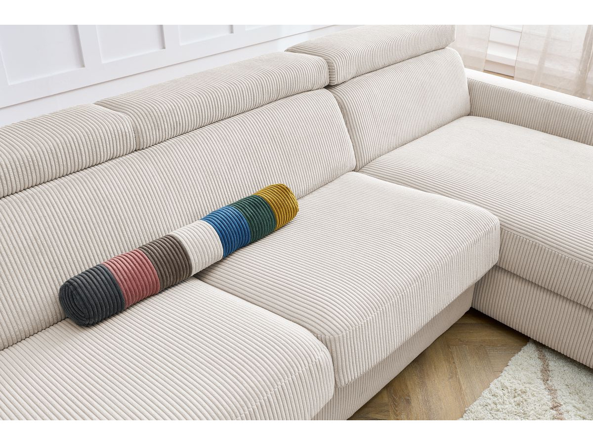 Bobochic Monaco Ecksofa mit Schlaffunktion und Bettkasten Cordsamt Beige, Liegefläche 140 × 190 cm