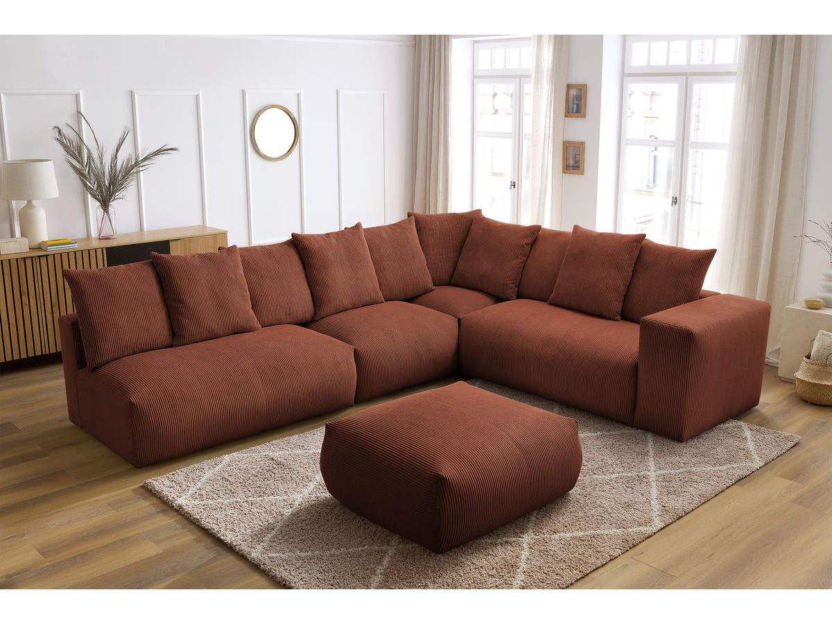 Bobochic Voltaire Ecksofa mit Pouf 322 × 268 cm Cordsamt Orange Ecke rechts