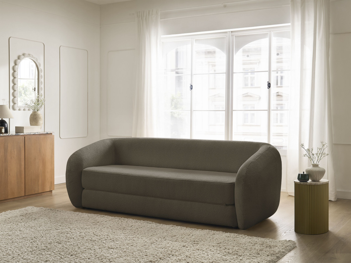 Bobochic Neyo Schlafsofa 3-Sitzer Bouclé-Stoff Braun