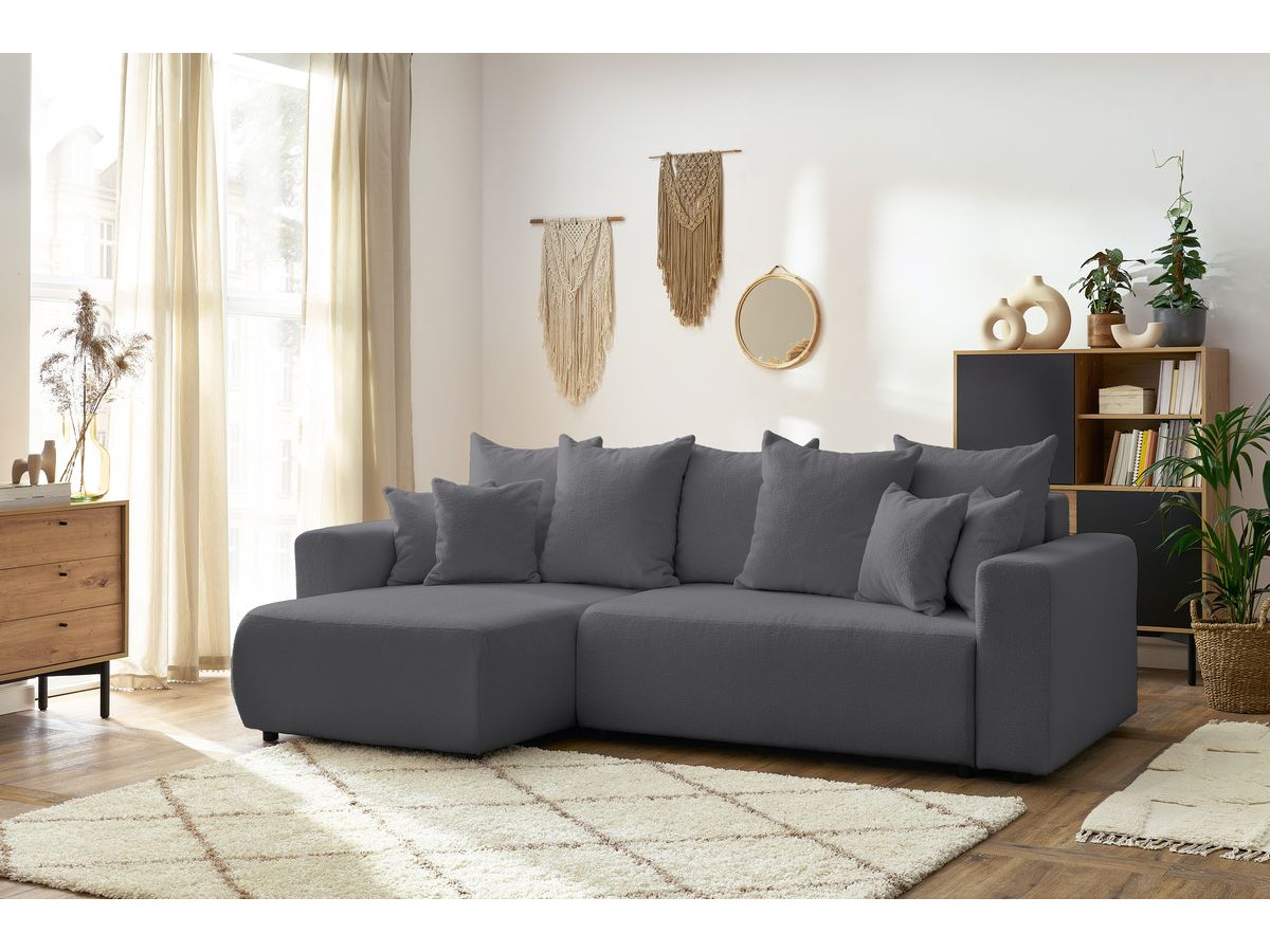 Bobochic Envy Ecksofa mit Schlaffunktion und Bettkasten Bouclé-Stoff Dunkelgrau