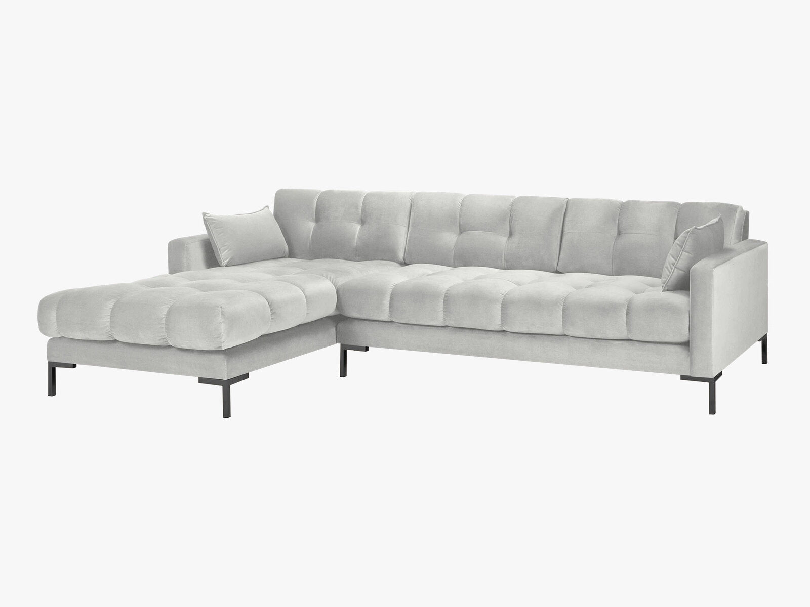 Micadoni Ecksofa Mamaia 5-Sitzer Links Samt Bluvel Silber schwarze Beine