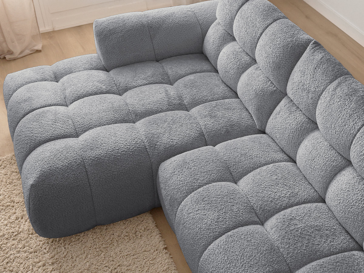 Bobochic Jaya Ecksofa mit Pouf Chenille Grau Ecke links
