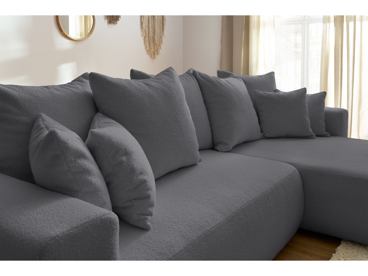 Bobochic Envy Ecksofa mit Schlaffunktion und Bettkasten Bouclé-Stoff Dunkelgrau