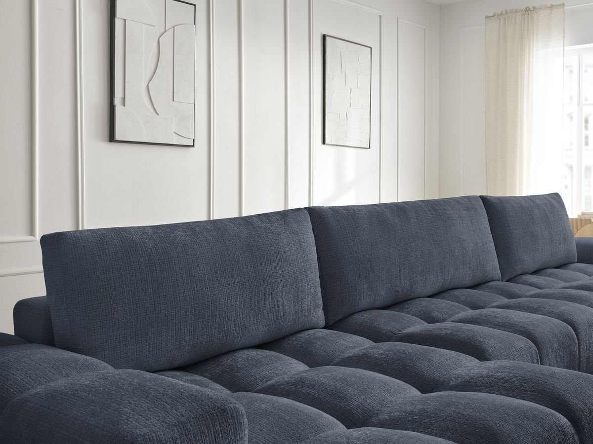 Bobochic Anakin Wohnlandschaft mit Pouf, 3 Kissen Strukturstoff Dunkelblau