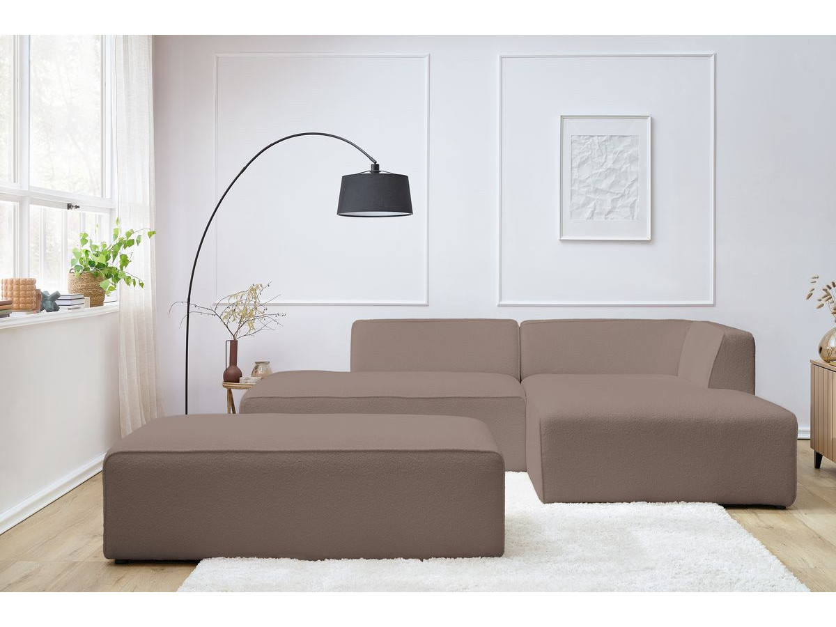 Bobochic Megeve Ecksofa mit Schlaffunktion und Pouf Bouclé-Stoff Braun Ecke rechts