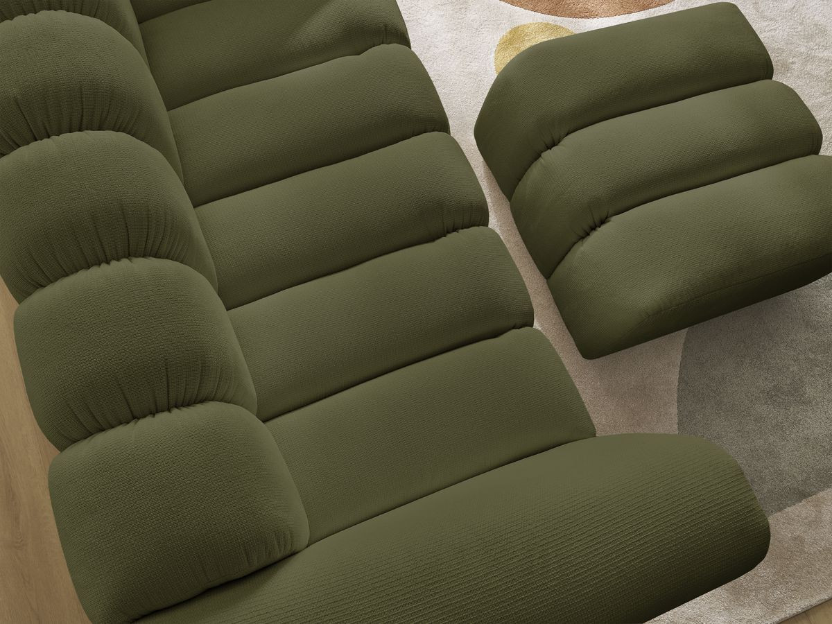 Bobochic Talia Sofa 3-Sitzer mit Pouf Melange-Stoff Grün