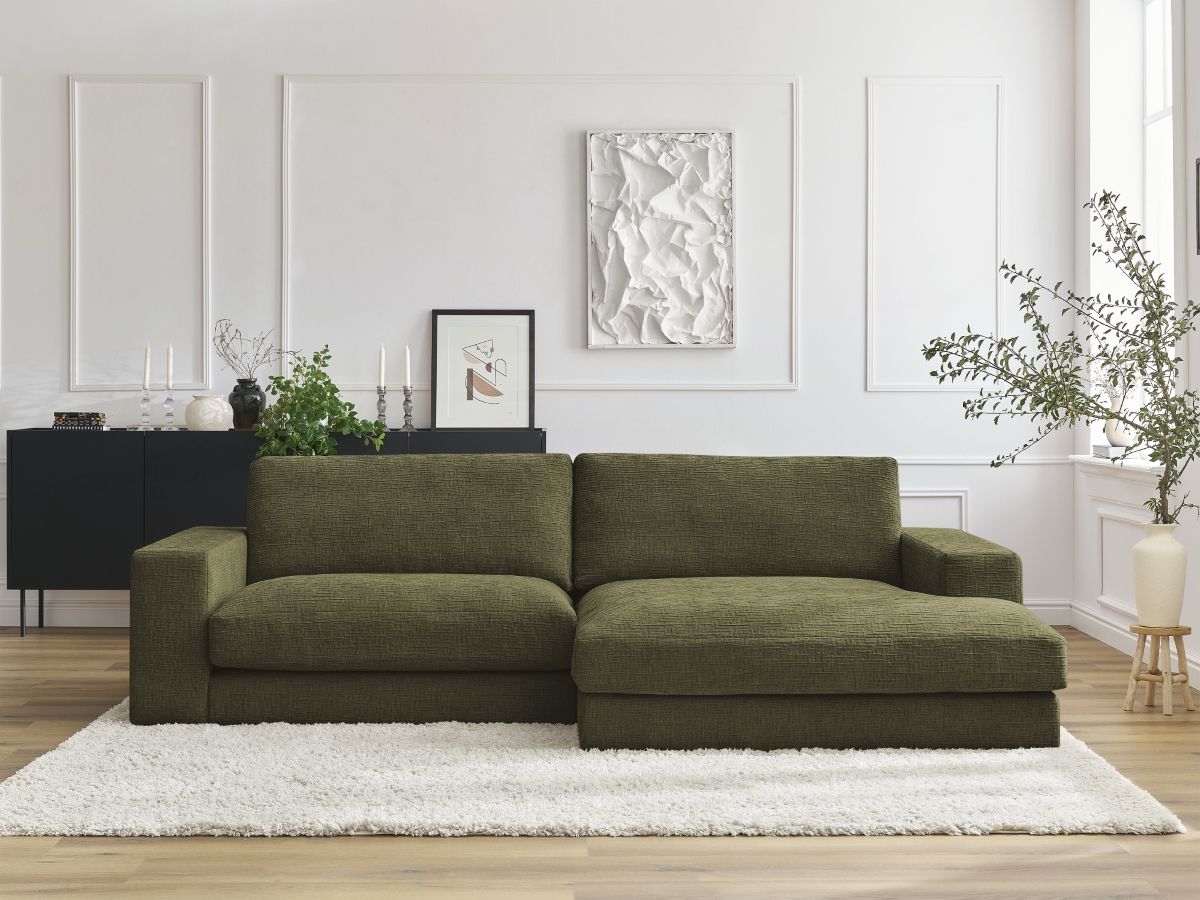 Bobochic Leonard Ecksofa 234 × 159 cm Strukturstoff Grün Ecke rechts