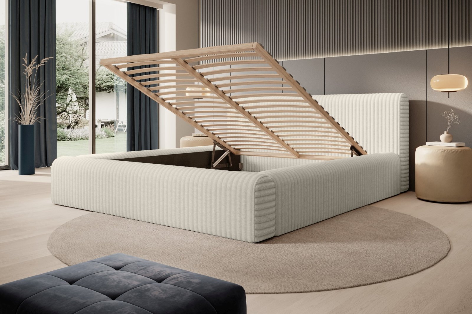 Polsterbett Miloa Softcord mit Fellstruktur 180x200 mit Holzrahmen Vito 23