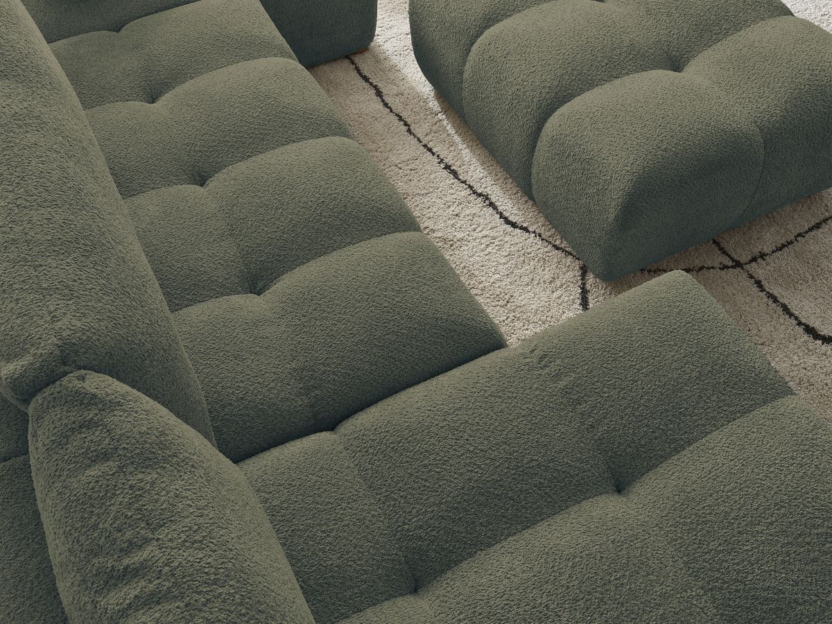 Bobochic Anakin Wohnlandschaft mit Pouf, 3 Kissen Bouclé-Stoff Grün
