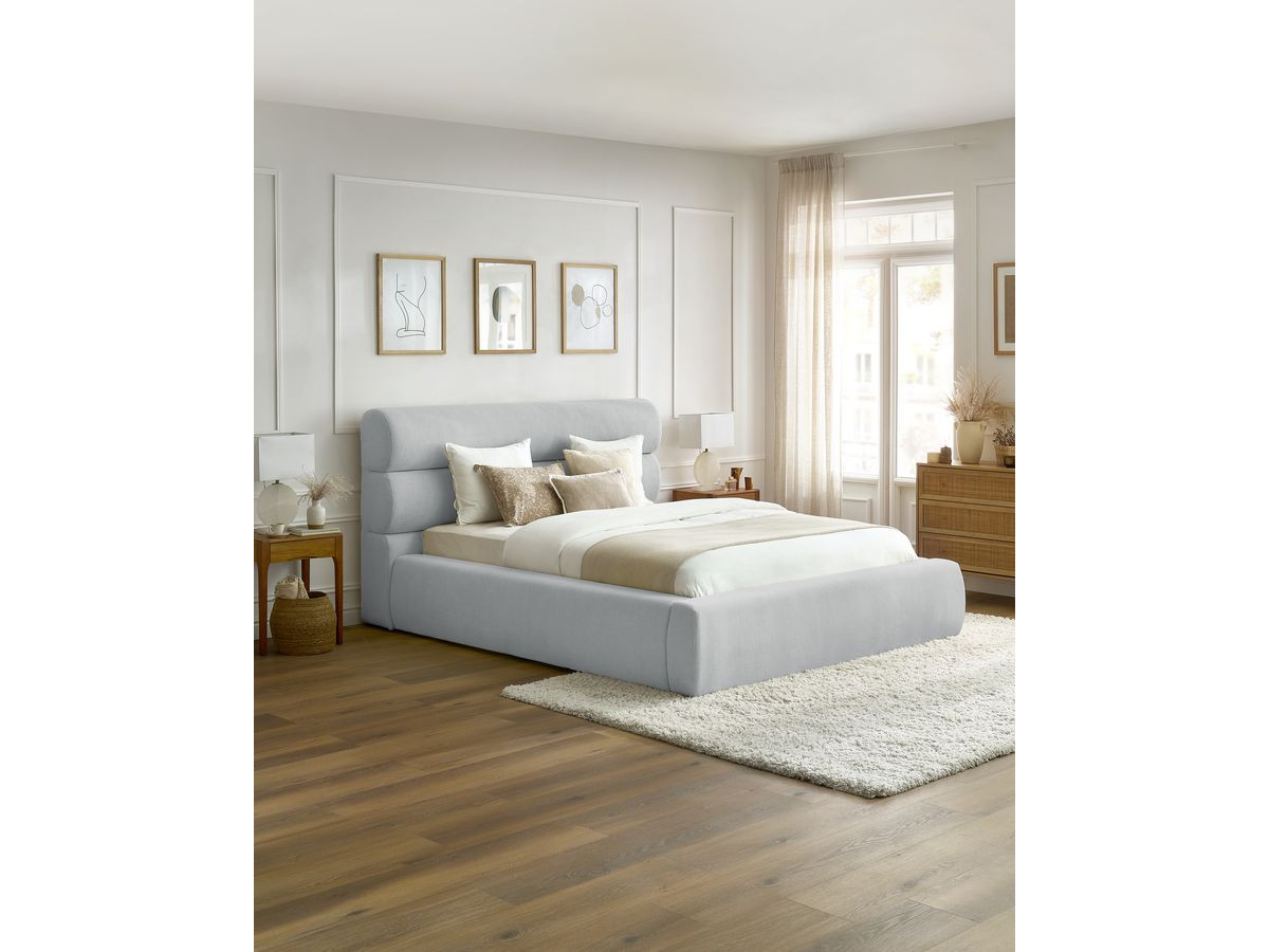 Bobochic Jagna Polsterbett mit Bettkasten Stoff Hellgrau, Liegefläche 180 × 200 cm