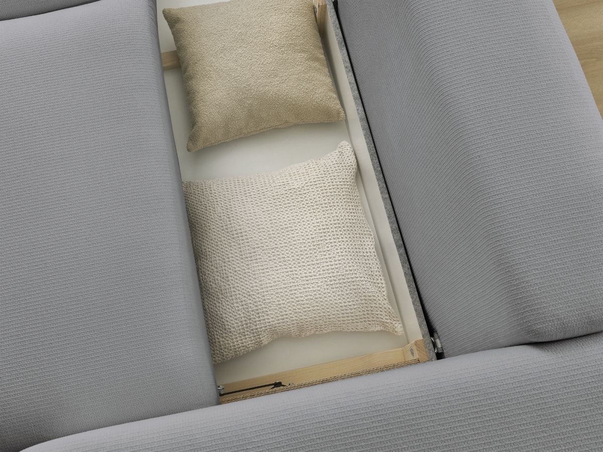 Bobochic Ezechiel Schlafsofa 3-Sitzer mit Bettkasten Melange-Stoff Hellgrau
