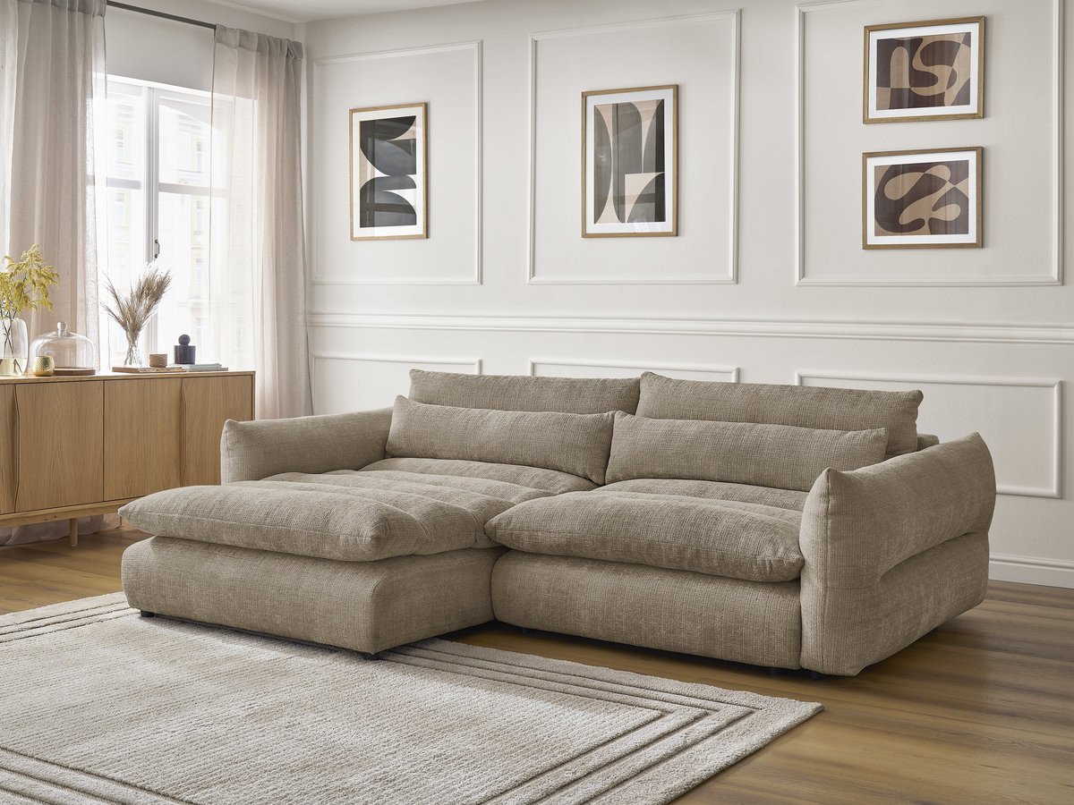 Bobochic Neil Ecksofa Strukturstoff Taupe Ecke links