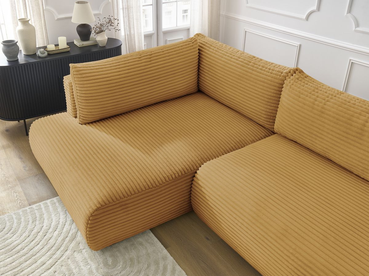 Bobochic Lucien Ecksofa mit Schlaffunktion und Bettkasten 296 × 198 cm Breitcord weich Gelb Ecke links