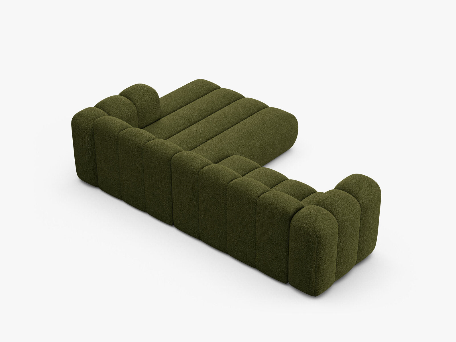 Micadoni Modulares Ecksofa Lupine 4-Sitzer mittelgroß Rechts Boucle Baloo Dunkel-Olivgrün