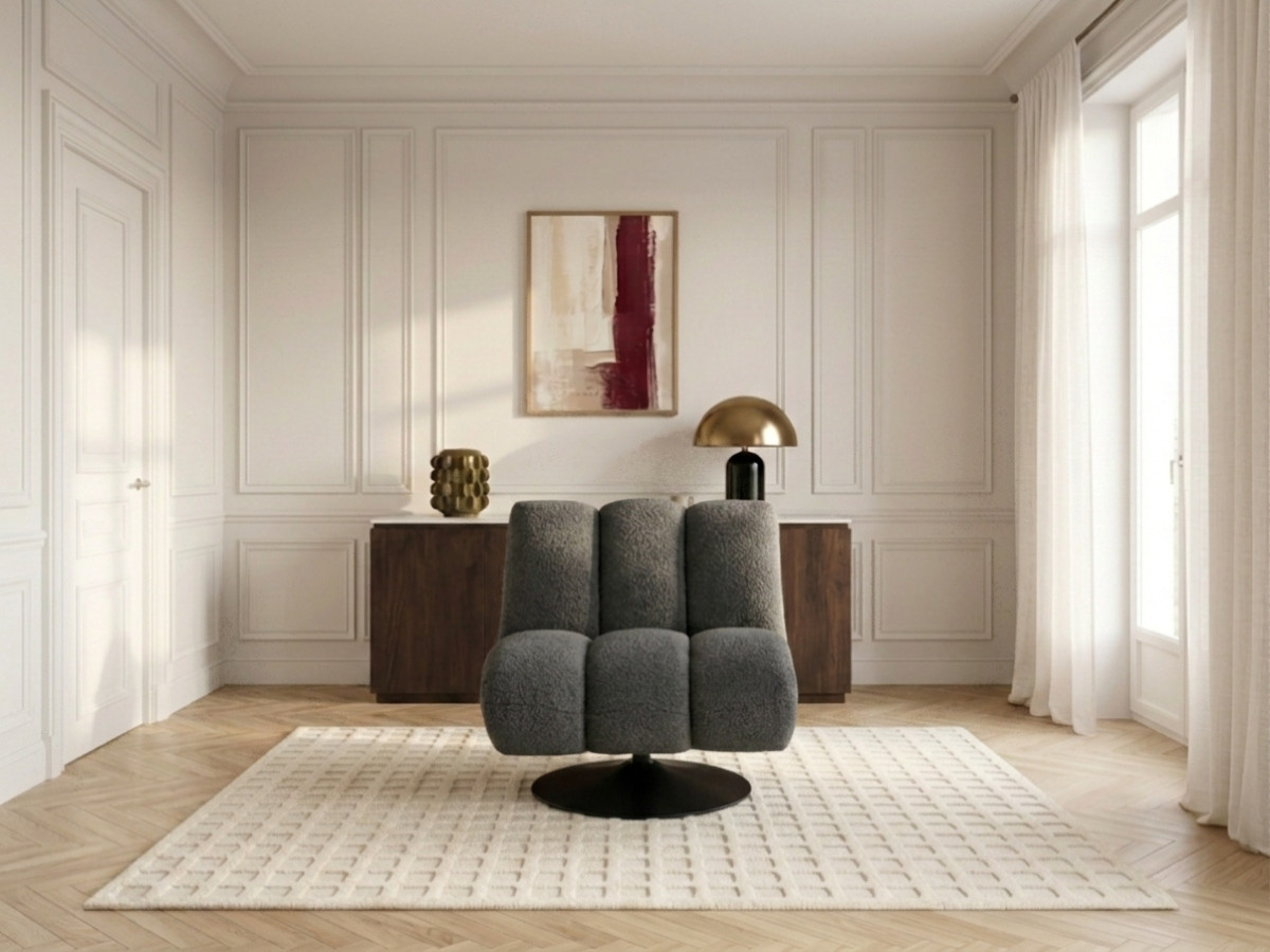 Bobochic Janissaire Sessel 79 × 89 cm Bouclé-Stoff Dunkelgrau
