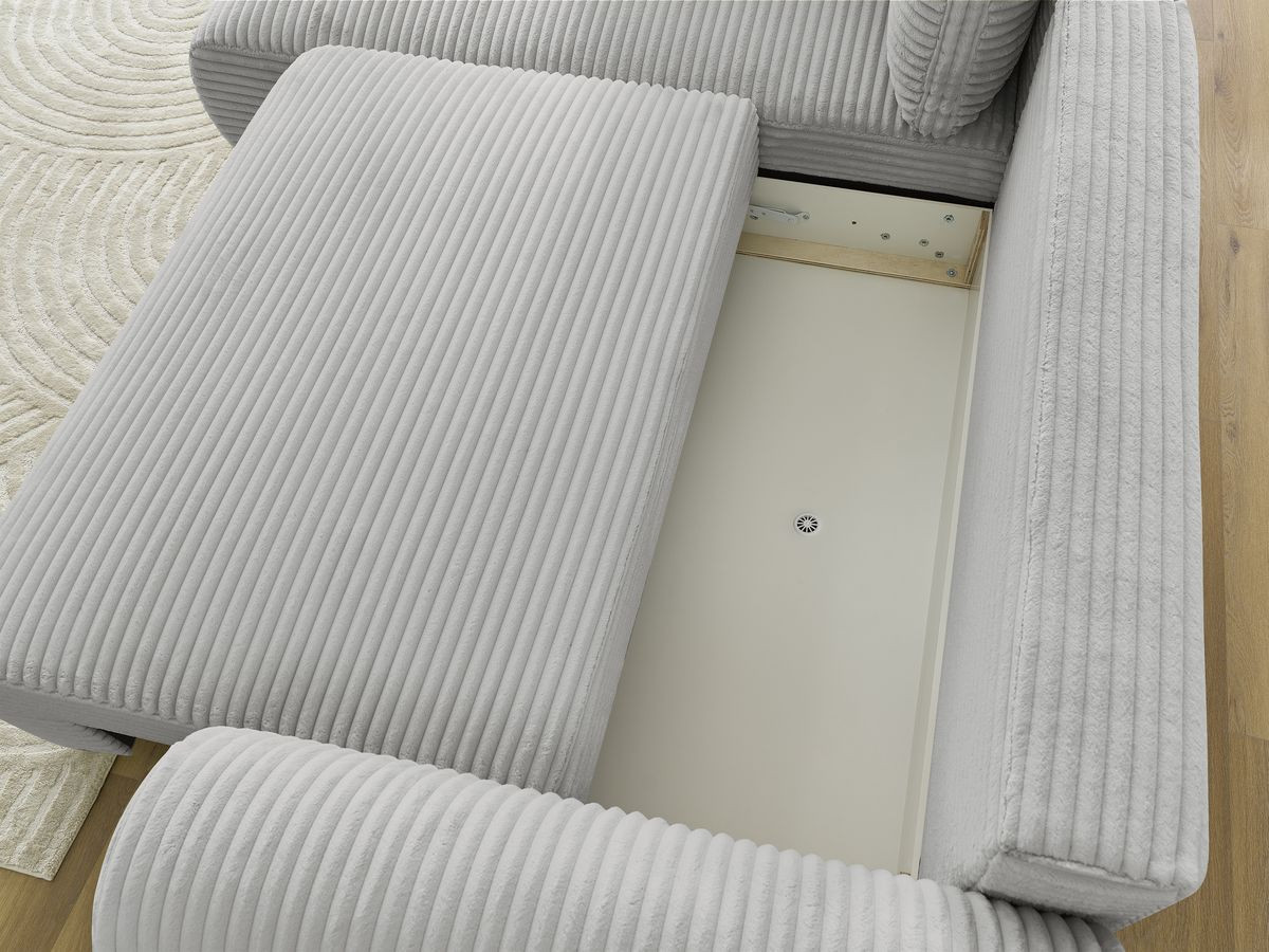 Bobochic Lucien Ecksofa mit Schlaffunktion und Bettkasten 296 × 198 cm Breitcord weich Hellgrau Ecke links