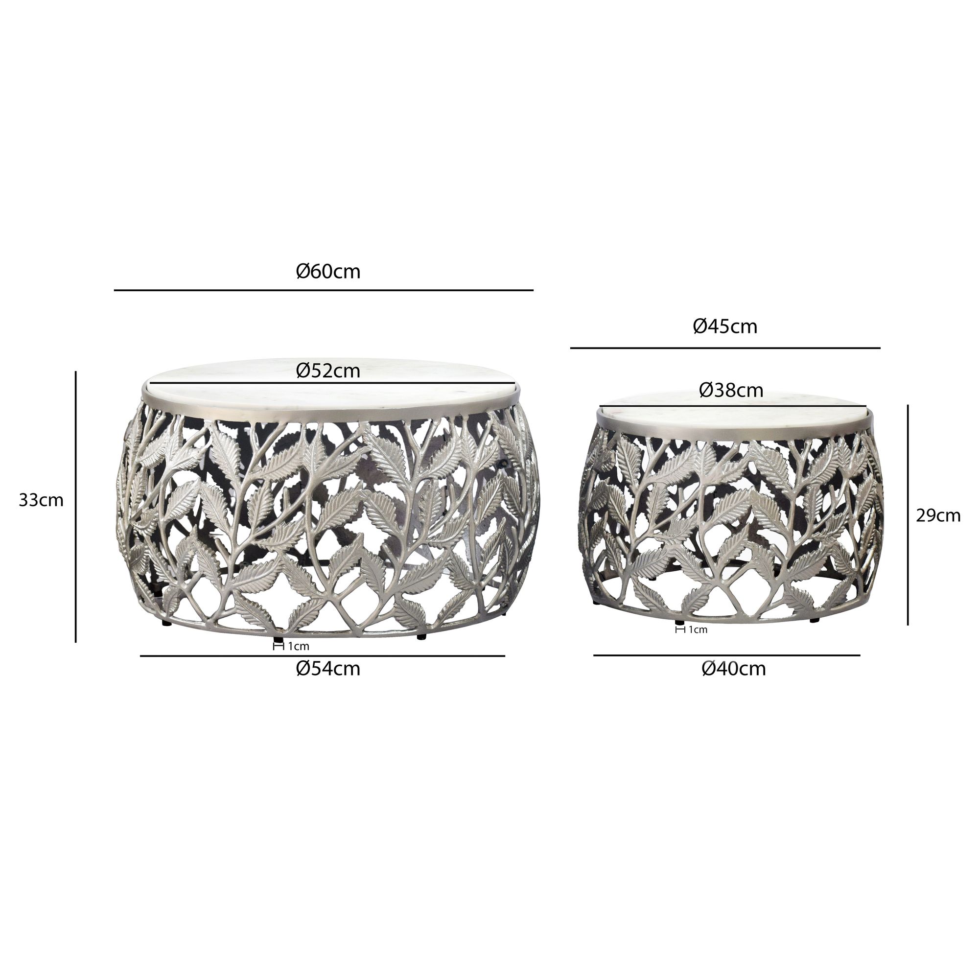 Satztisch 2er-Set Nedenes Marmor Silber Ø 60 cm