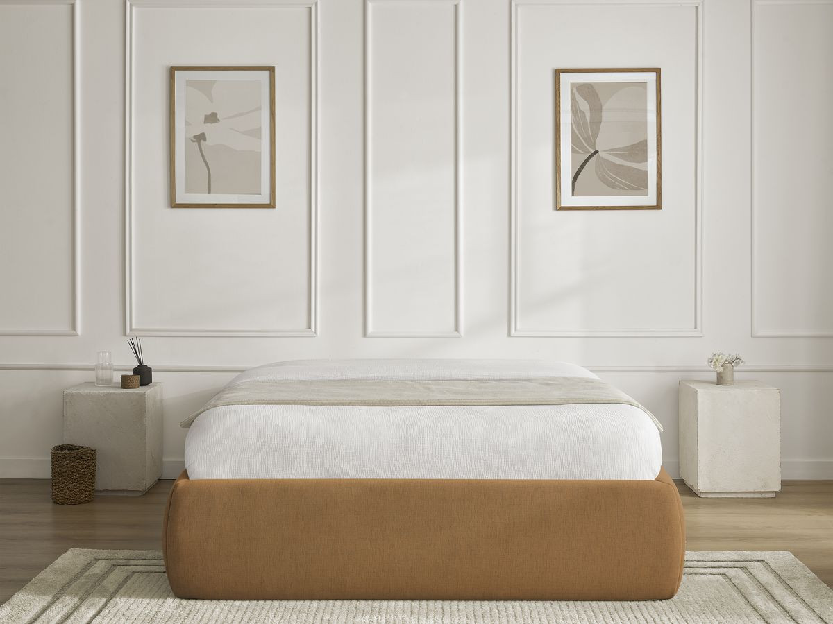 Bobochic Inera Bettgestell mit Bettkasten, ohne Kopfteil Stoff Gelb, Liegefläche 140 × 190 cm