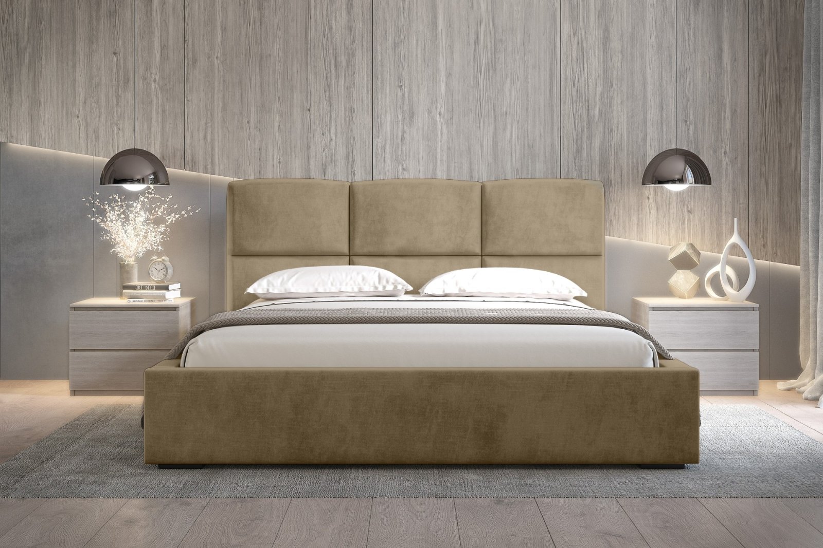Polsterbett Portoza Samtstoff 180x200 mit Holzrahmen Macau Truffle