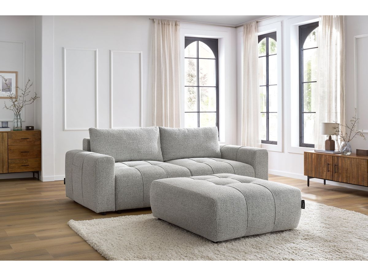 Bobochic Arsene Schlafsofa 4-Sitzer mit Bettkasten und Pouf Melange-Stoff Hellgrau