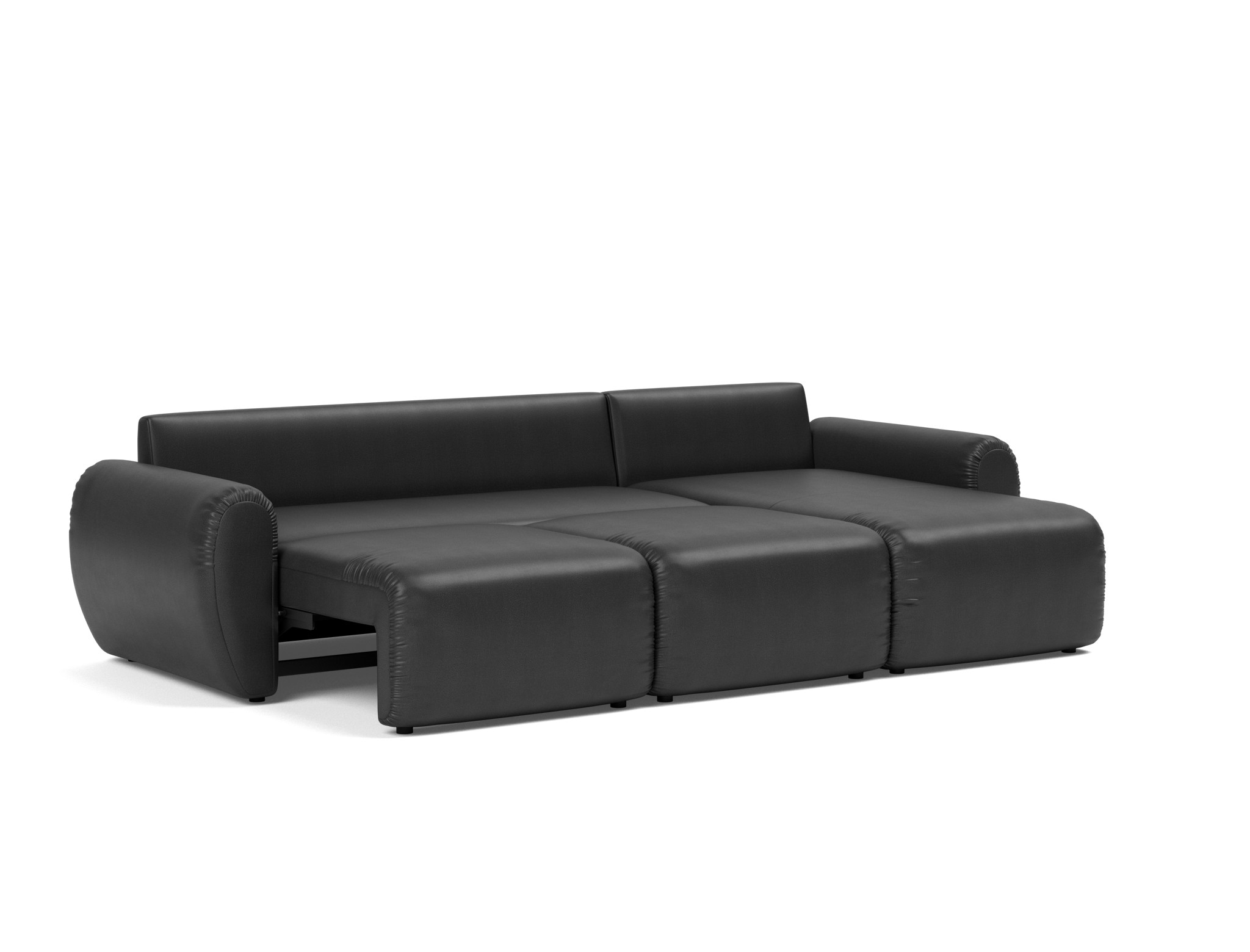 Schlafsofa Norum mit Chaiselongue und Curve-Armlehnen Lederoptik Faunal 550-Black