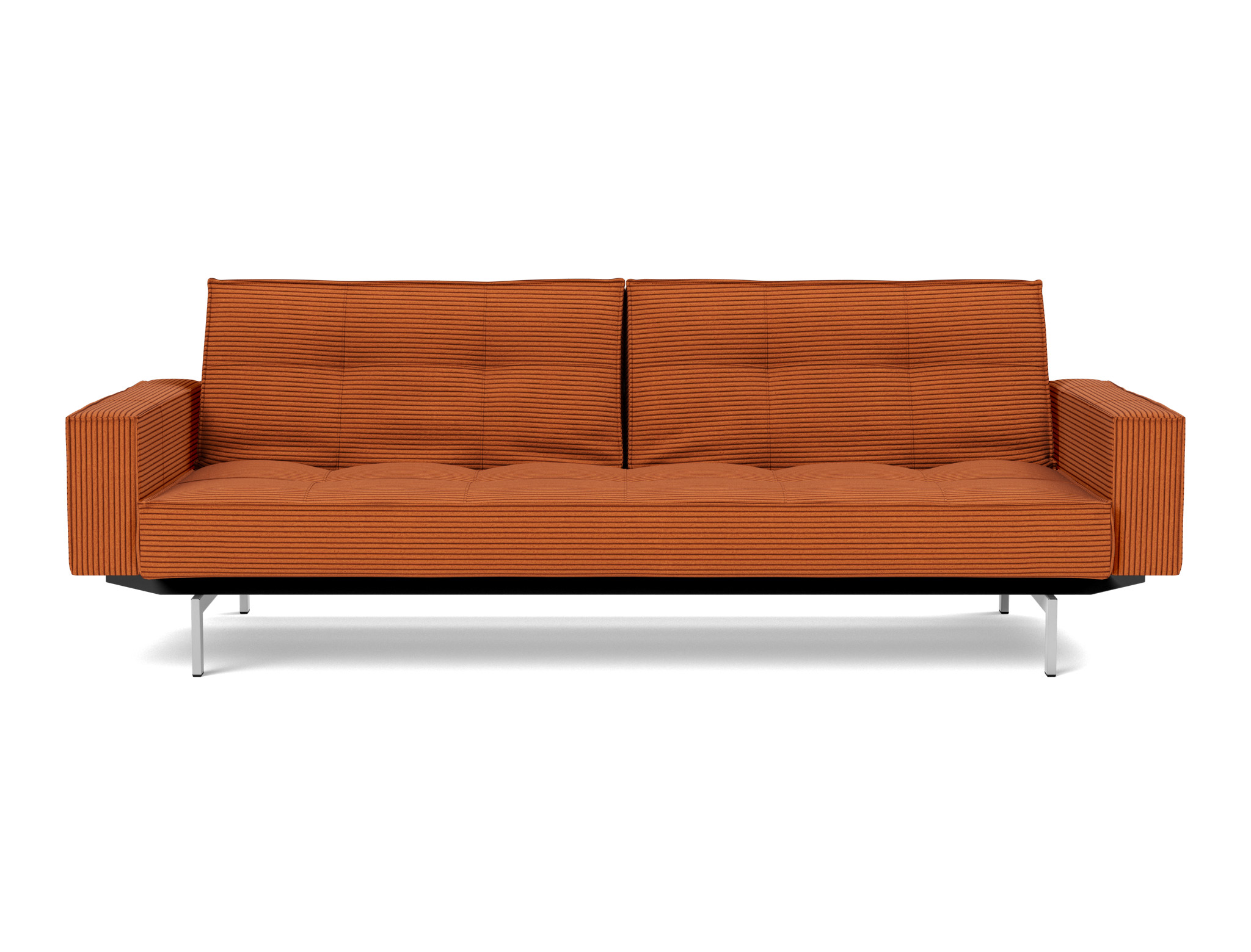 Schlafsofa Splitback mit Armlehnen Kord Corduroy 595-Burnt-Orange Beine Chrom