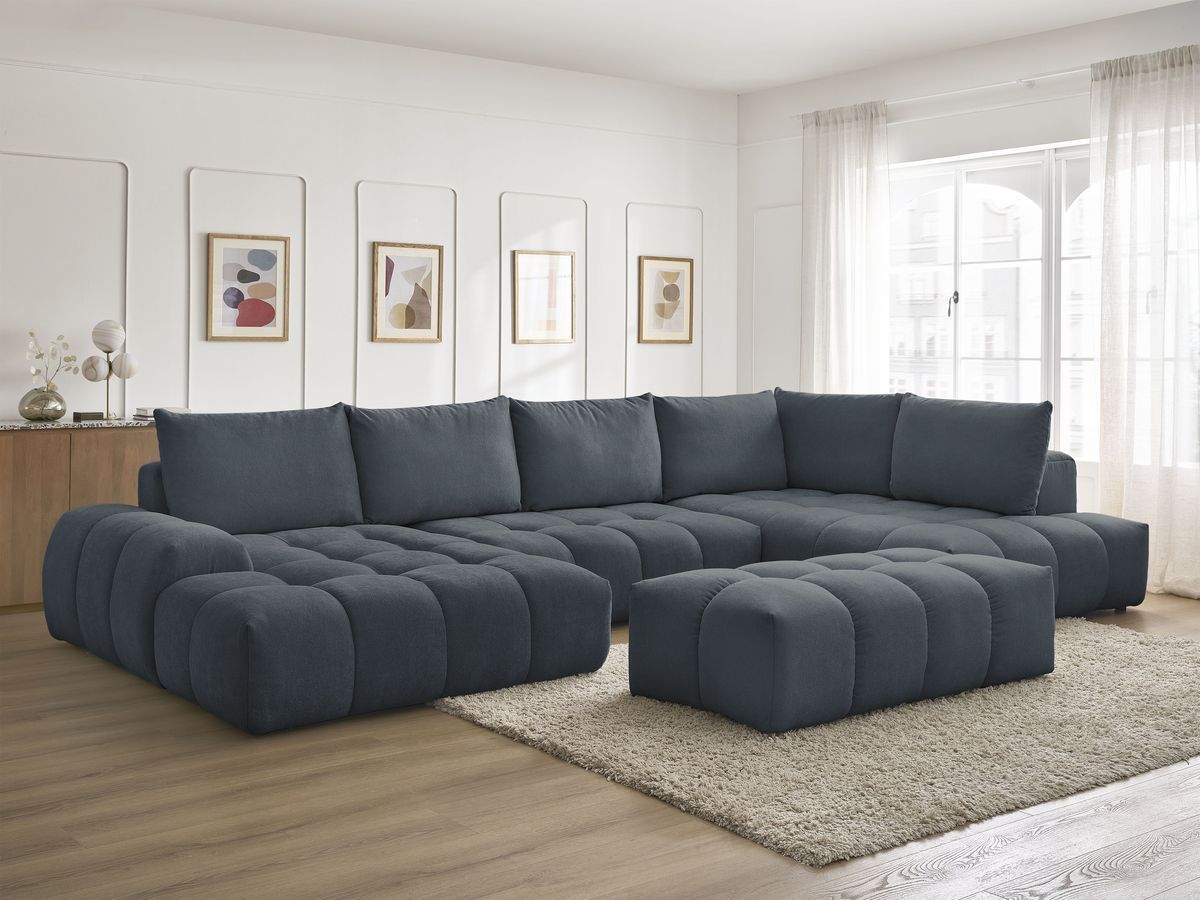 Bobochic Everest Wohnlandschaft mit Pouf, 6 Kissen Strukturstoff Dunkelblau Ecke links