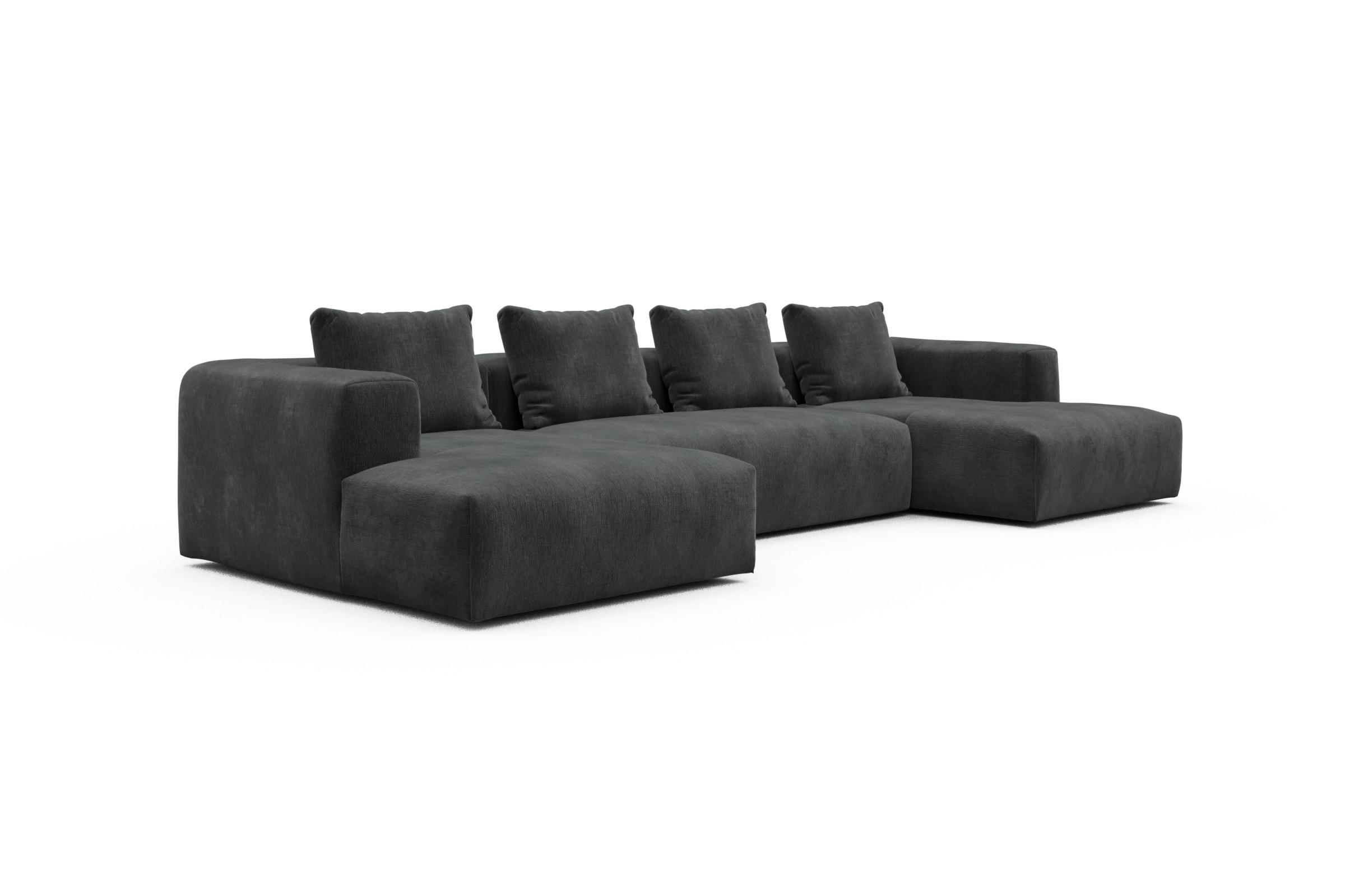 Wohnlandschaft Fred mit 2-Sitzer und Chaiselongue beidseitig Smooth-Deep-Warm-Grey