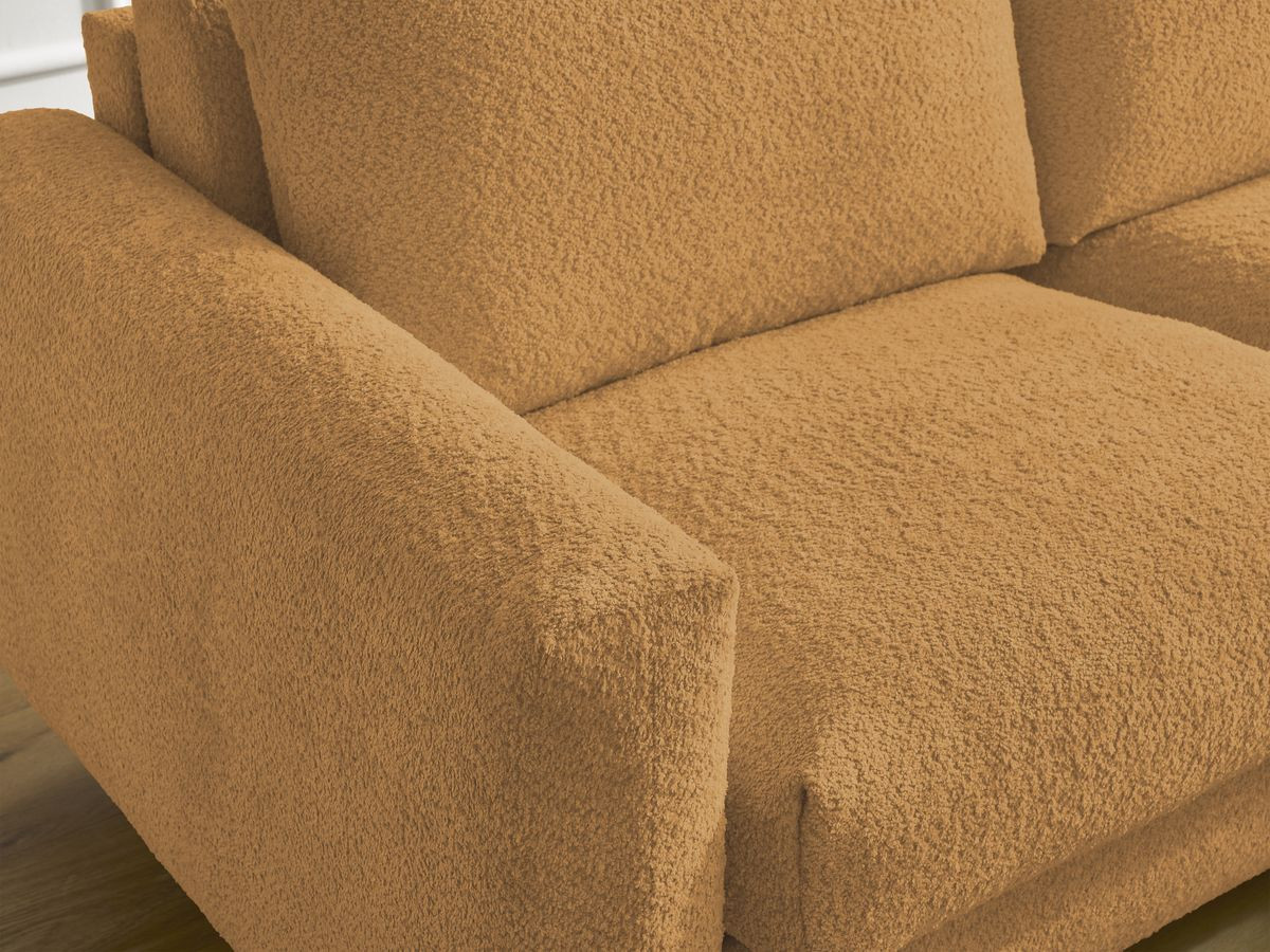 Bobochic Cocoone Ecksofa mit Schlaffunktion und Bettkasten Bouclé-Stoff Gelb, Liegefläche 140 × 200 cm