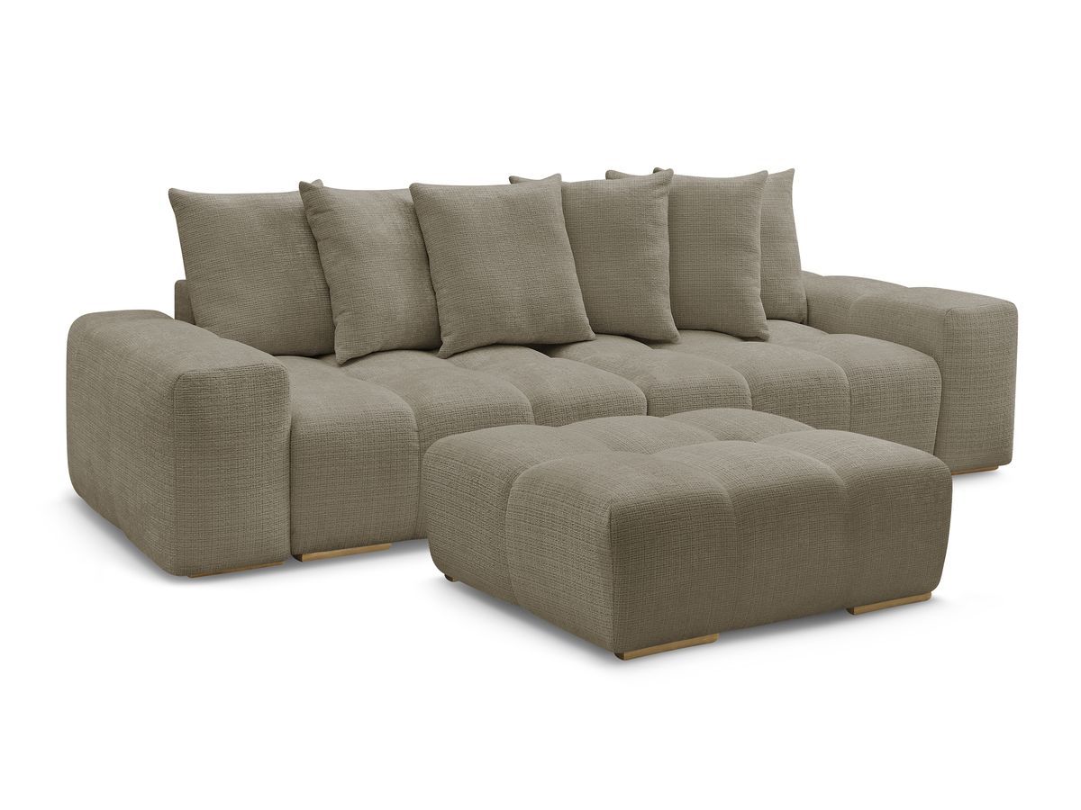Bobochic Anakin Schlafsofa 3-Sitzer mit Bettkasten und Pouf, 6 Kissen Strukturstoff Taupe
