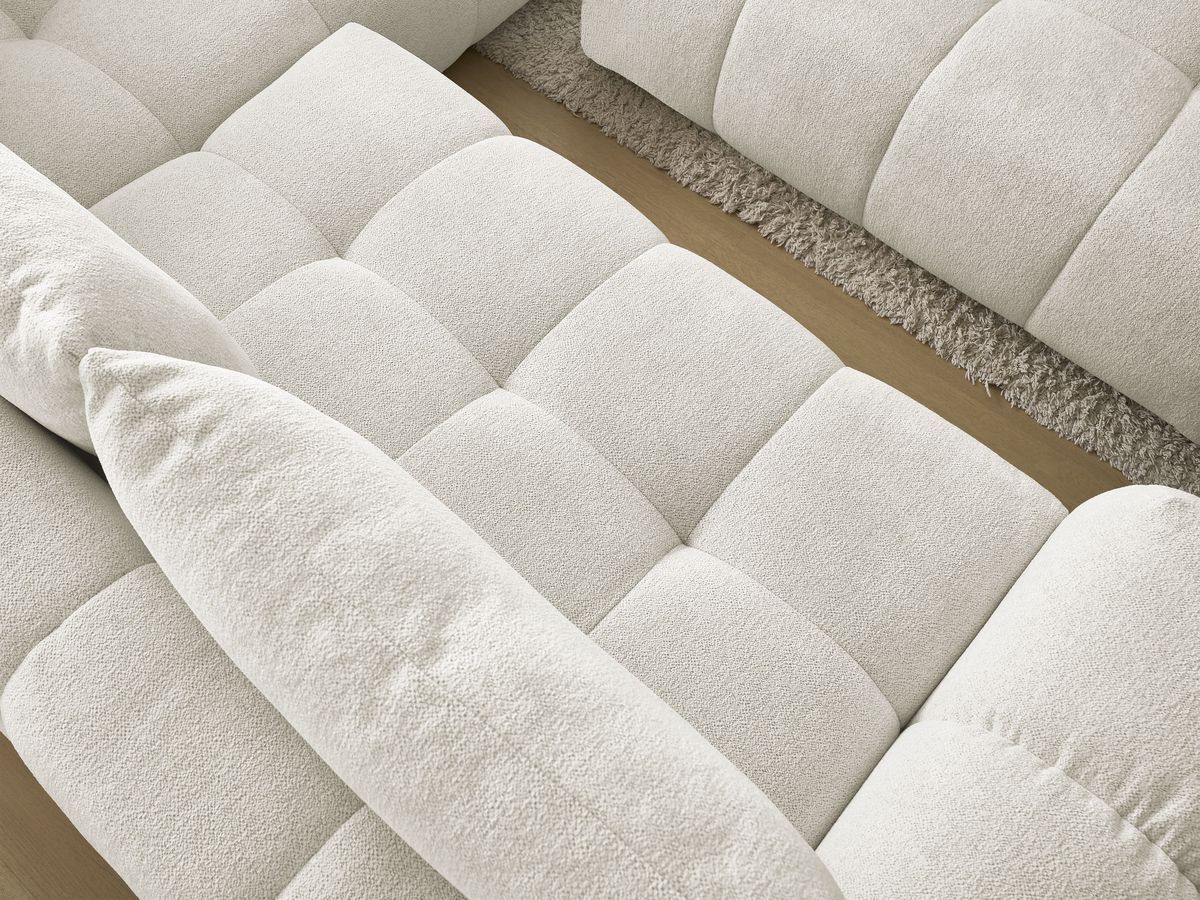 Bobochic Everest Ecksofa mit Schlaffunktion und Bettkasten und Pouf 320 × 212 cm, 5 Kissen Melange-Stoff Weiß Ecke rechts