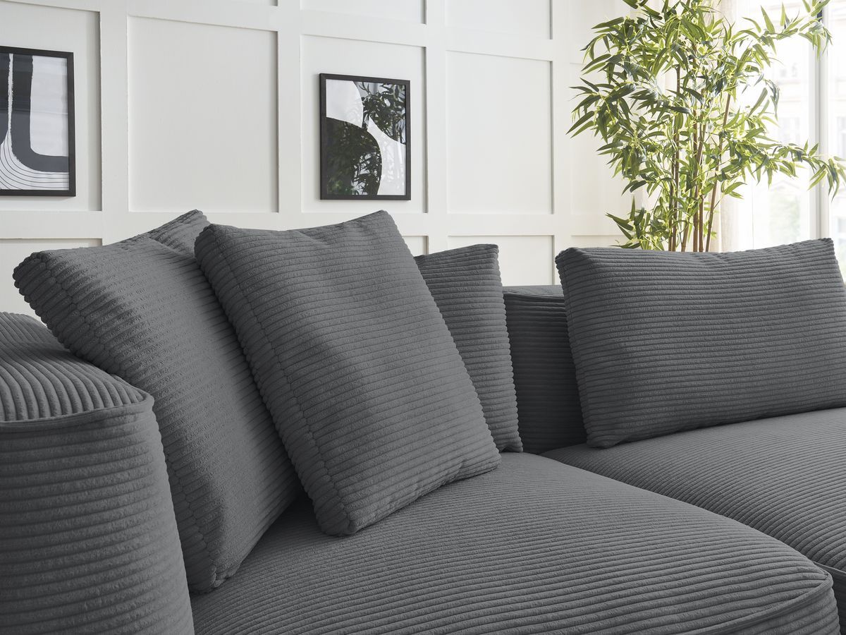 Bobochic Leopold Sofa 3-Sitzer Cordsamt Dunkelgrau Armlehne links
