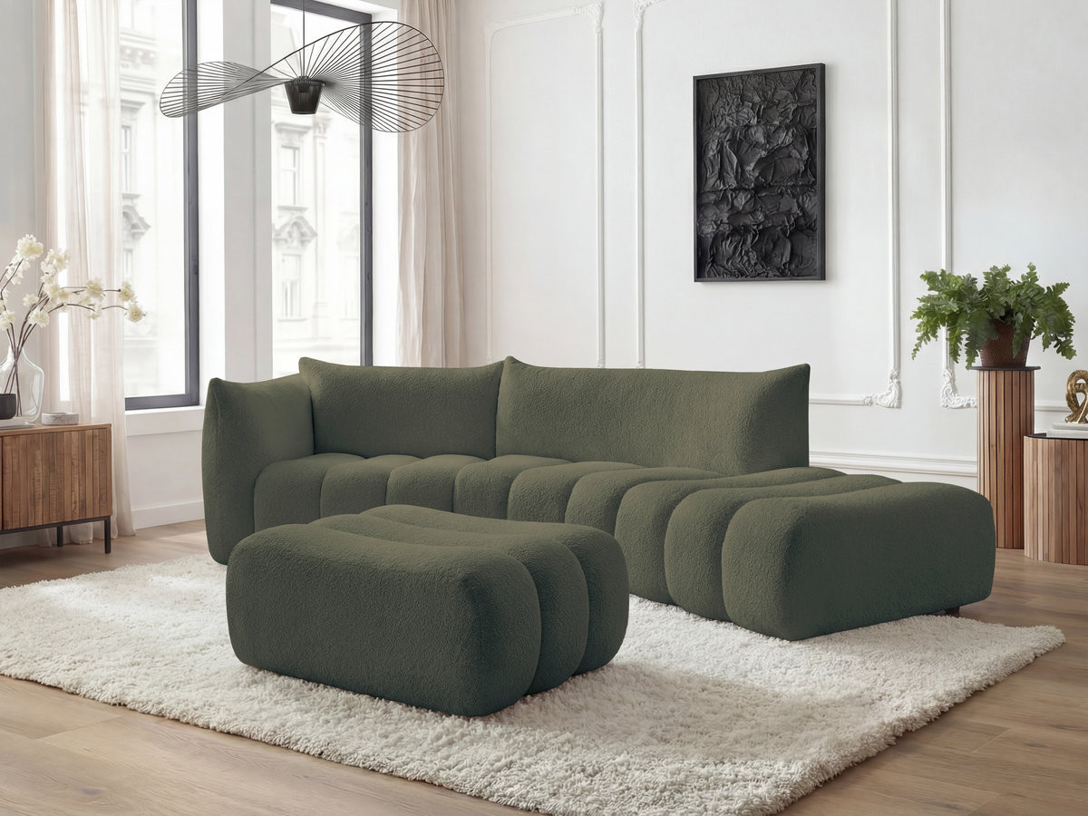 Bobochic Azra Ecksofa mit Pouf 325 × 112 cm Bouclé-Stoff Grün Ecke links