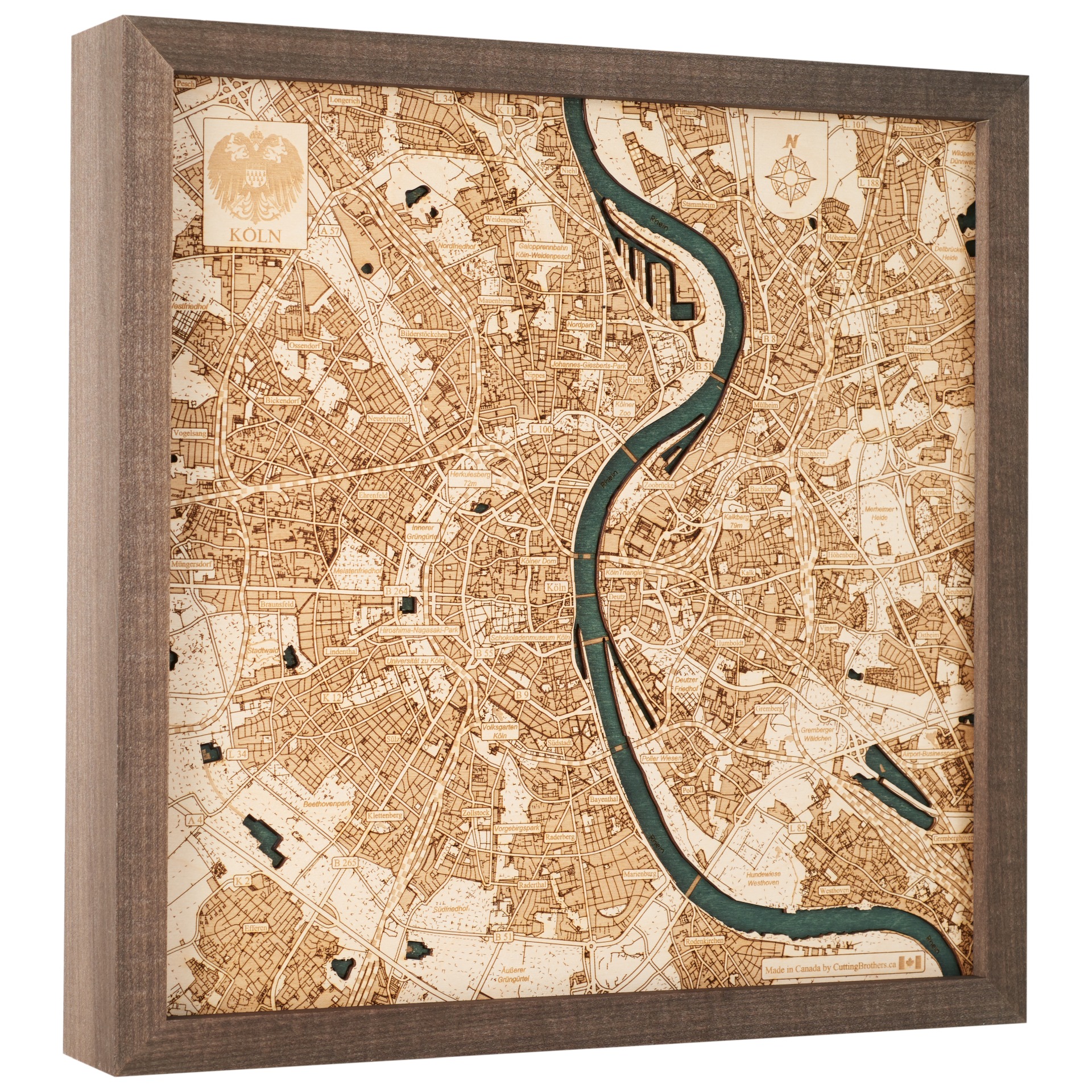 Cutting Brothers 3D Holz-Wandkarte Köln 35x35 cm