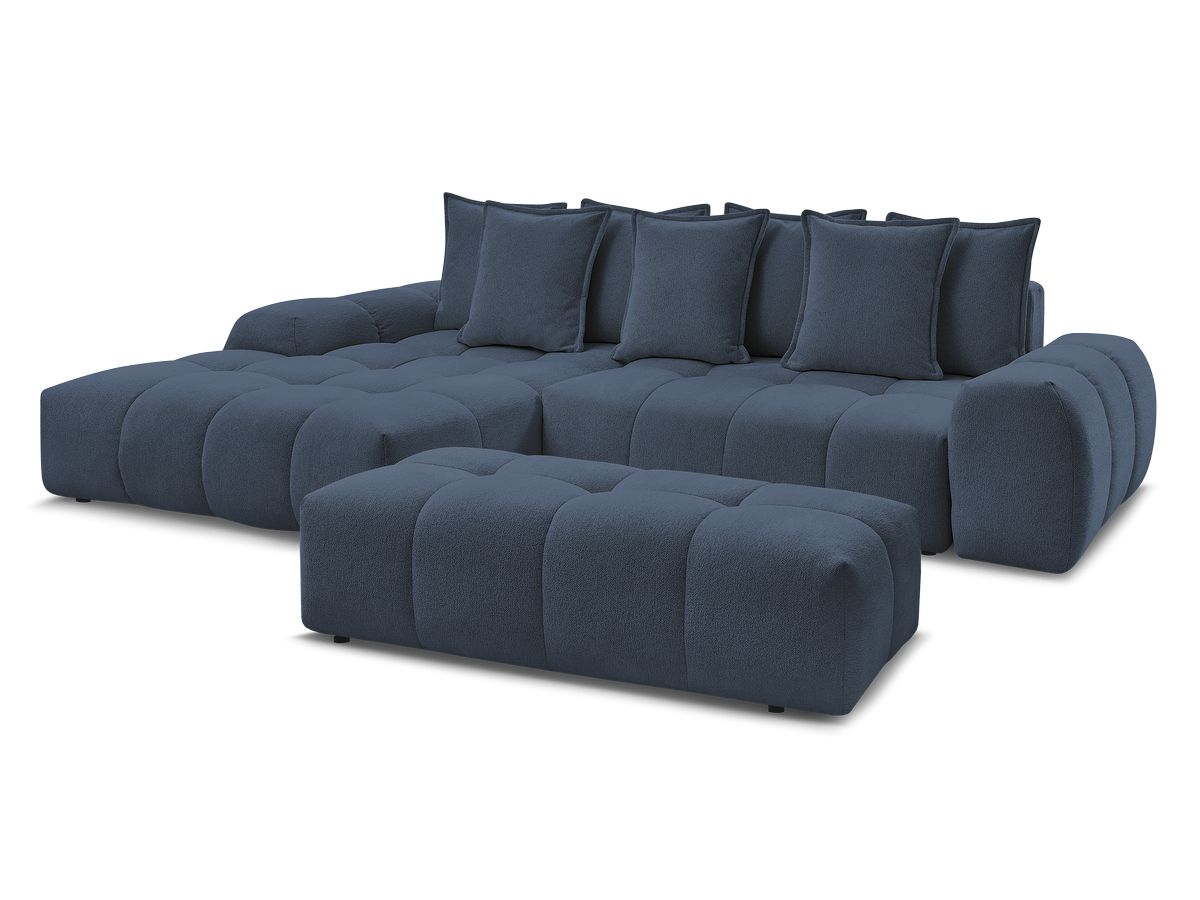 Bobochic Everest Ecksofa mit Schlaffunktion und Bettkasten und Pouf 318 × 180 cm, 7 Kissen Melange-Stoff Dunkelblau Ecke links