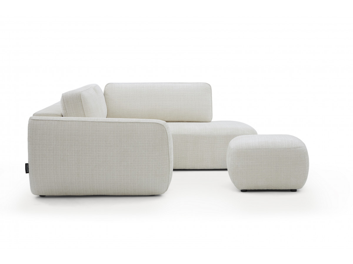 Bobochic Denise Ecksofa mit Schlaffunktion und Bettkasten und Pouf 256 × 197 cm Strukturstoff Weiß Ecke rechts