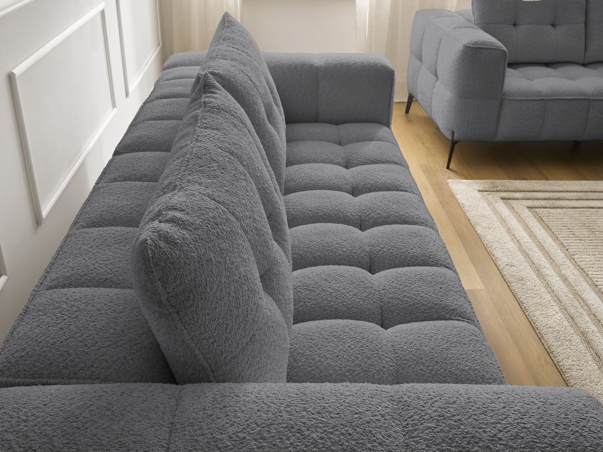Bobochic Anis Sofa 5-Sitzer mit Pouf Bouclé-Stoff Dunkelgrau