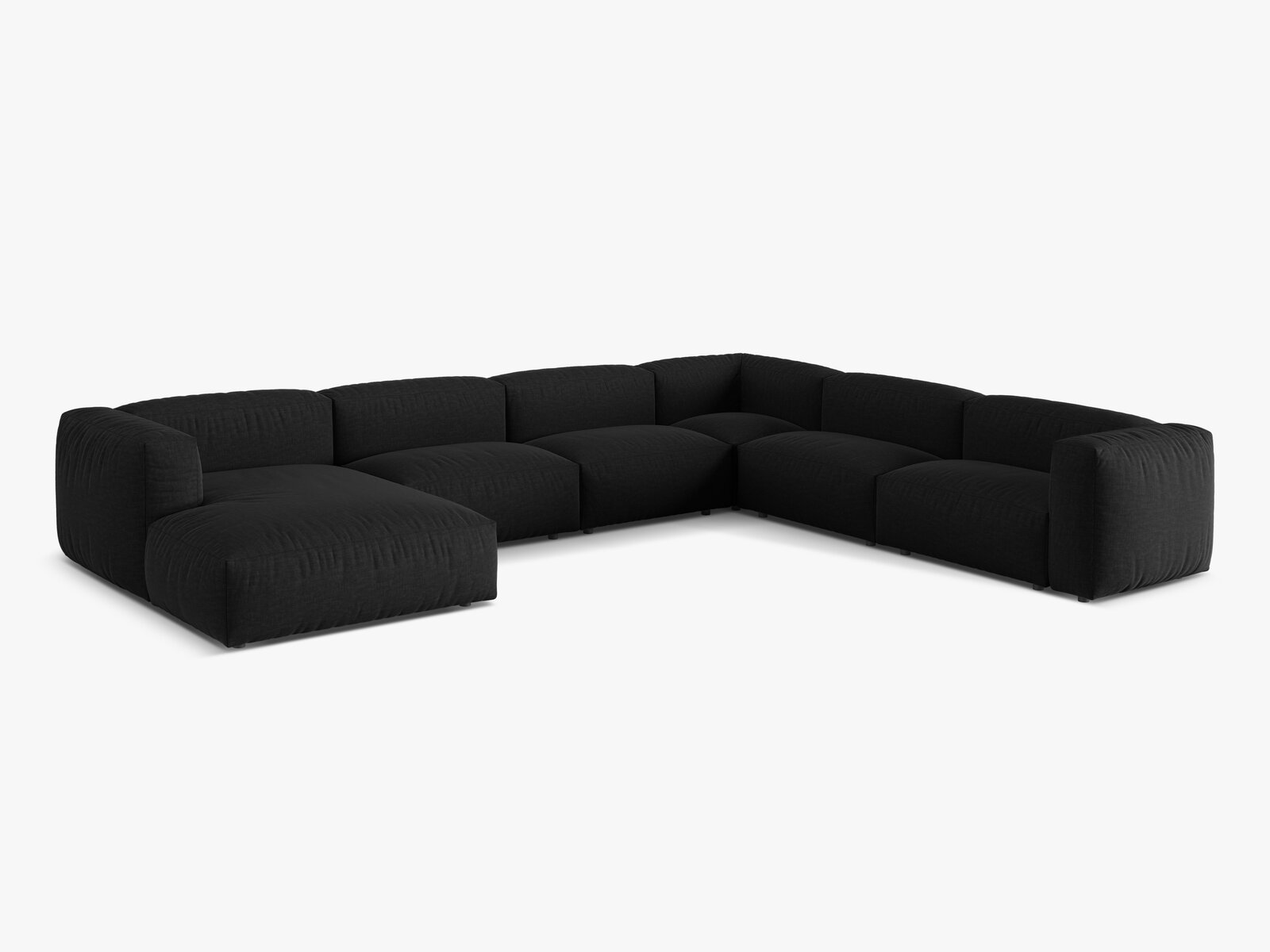 Micadoni modulares Ecksofa XL Martina 6-Sitzer Rechts Strukturierter Stoff Boston Schwarz