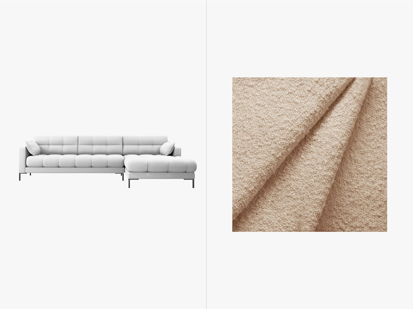 Micadoni Ecksofa Mamaia 5-Sitzer Rechts Boucle Baloo Beige schwarze Beine