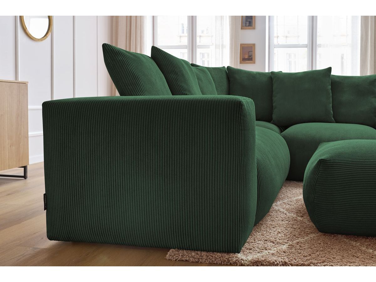 Bobochic Voltaire Ecksofa mit Pouf 268 × 214 cm Cordsamt Grün Ecke rechts