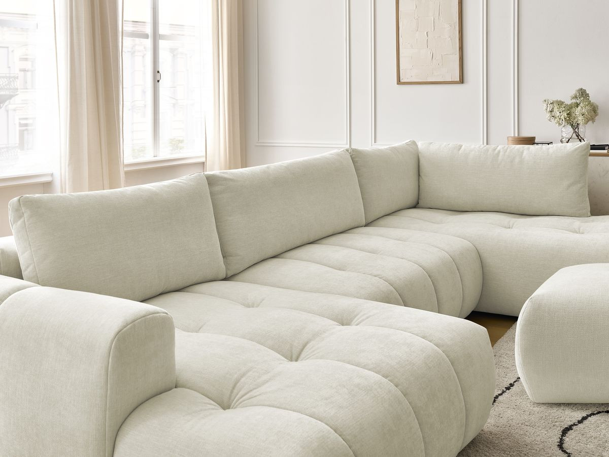 Bobochic Fuji Wohnlandschaft mit Pouf Stoff Beige Ecke links