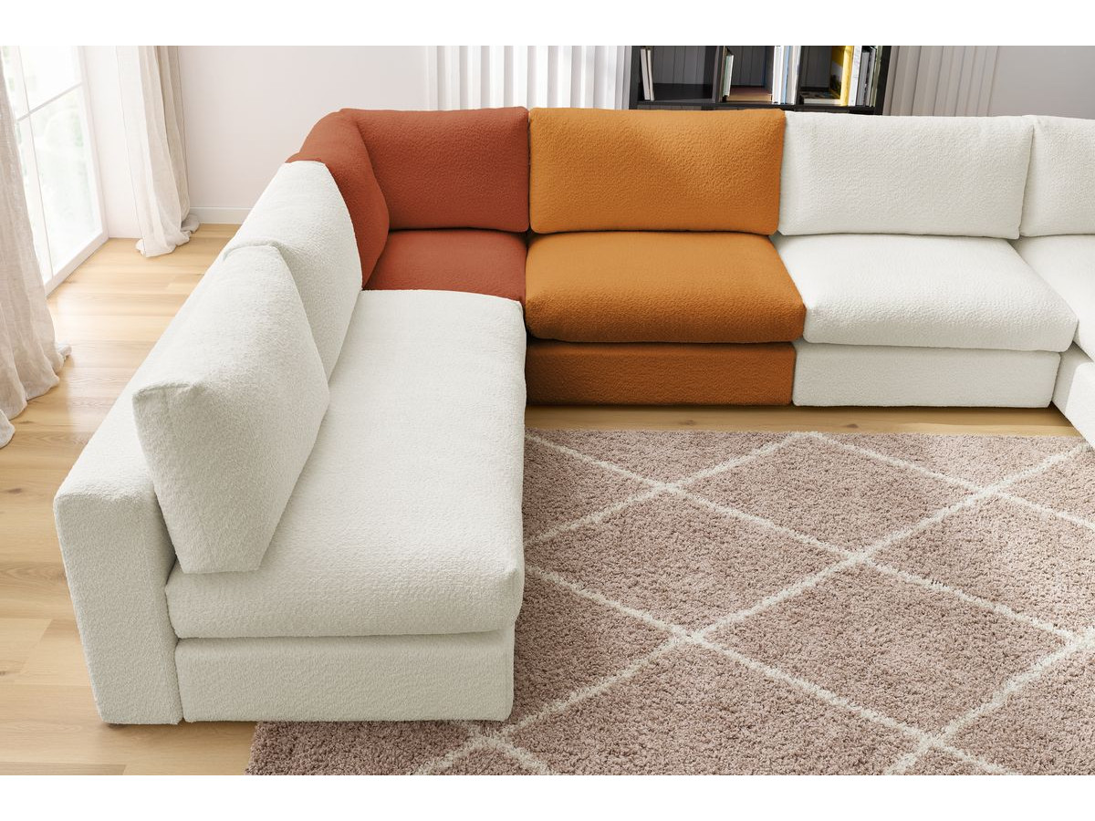 Bobochic Paris Ecksofa mit Pouf 369 × 262 cm Bouclé-Stoff Mehrfarbig
