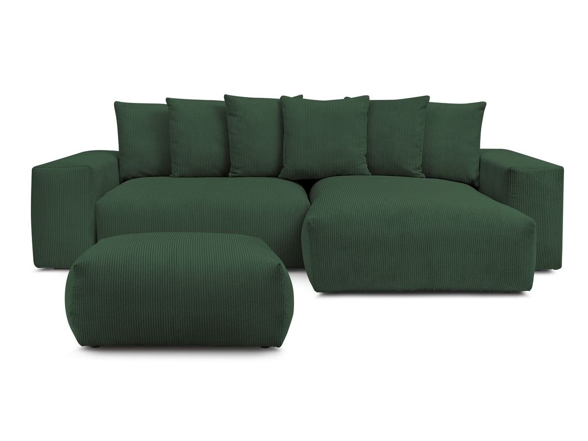 Bobochic Voltaire Ecksofa mit Schlaffunktion und Bettkasten und Pouf Cordsamt Grün